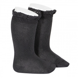 Buy Knee socks with lace edging cuff COAL in the online store Condor. Made in Spain. Visit the LACE TRIM SOCKS section where you will find more colors and products that you will surely fall in love with. We invite you to take a look around our online store.