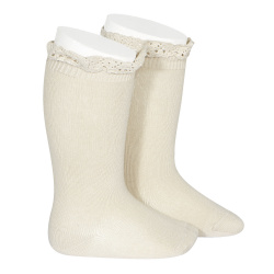 Buy Knee socks with lace edging cuff LINEN in the online store Condor. Made in Spain. Visit the LACE TRIM SOCKS section where you will find more colors and products that you will surely fall in love with. We invite you to take a look around our online store.