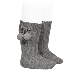 Buy Warm cotton rib knee-high socks with pompoms LIGHT GREY in the online store Condor. Made in Spain. Visit the POMPOM WARM BABY SOCKS section where you will find more colors and products that you will surely fall in love with. We invite you to take a look around our online store.