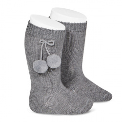 Calcetines de algodón cálido color crema claro y gris para bebé
