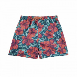 Tropical hibiscus ecowave/upf50 kids fabric boxer CORAL