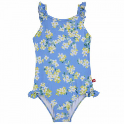 Blue & yellow upf50 kids swimsuit with flounces PORCELAIN