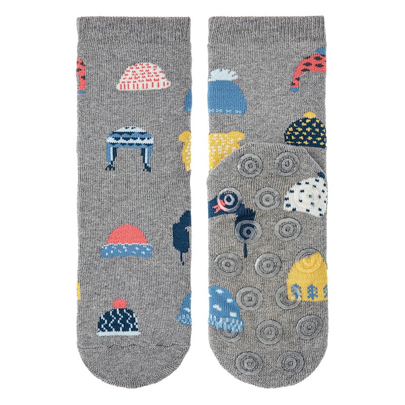 Chaussettes antidérapantes tissu épongeen laine GRIS CLAIR