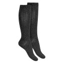 Chaussettes hautes côtelée avec fil brillant GRIS CLAIR