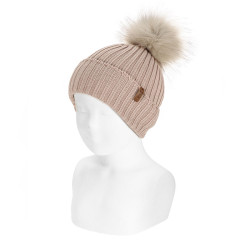 Buy Fold-over ribbed knit hat with faux furpompom OLD ROSE in the online store Condor. Made in Spain. Visit the ACCESSORIES FOR KIDS section where you will find more colors and products that you will surely fall in love with. We invite you to take a look around our online store.