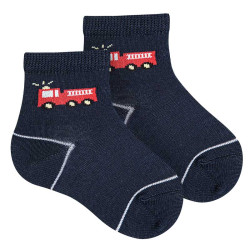 Buy Fire truck embroidery short socks NAVY BLUE in the online store Condor. Made in Spain. Visit the SALES section where you will find more colors and products that you will surely fall in love with. We invite you to take a look around our online store.