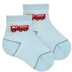 Buy Fire truck embroidery short socks BABY BLUE in the online store Condor. Made in Spain. Visit the Happy Price section where you will find more colors and products that you will surely fall in love with. We invite you to take a look around our online store.