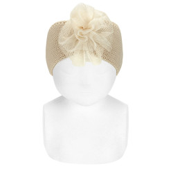 Buy Garter stitch headband with tulle flower LINEN in the online store Condor. Made in Spain. Visit the Happy Price section where you will find more colors and products that you will surely fall in love with. We invite you to take a look around our online store.