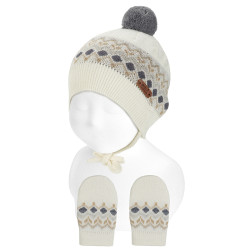 Buy Merino wool set (border knit hat + mittens) BEIGE in the online store Condor. Made in Spain. Visit the ACCESSORIES FOR BABY section where you will find more colors and products that you will surely fall in love with. We invite you to take a look around our online store.