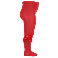 Side velvet bow tights RED